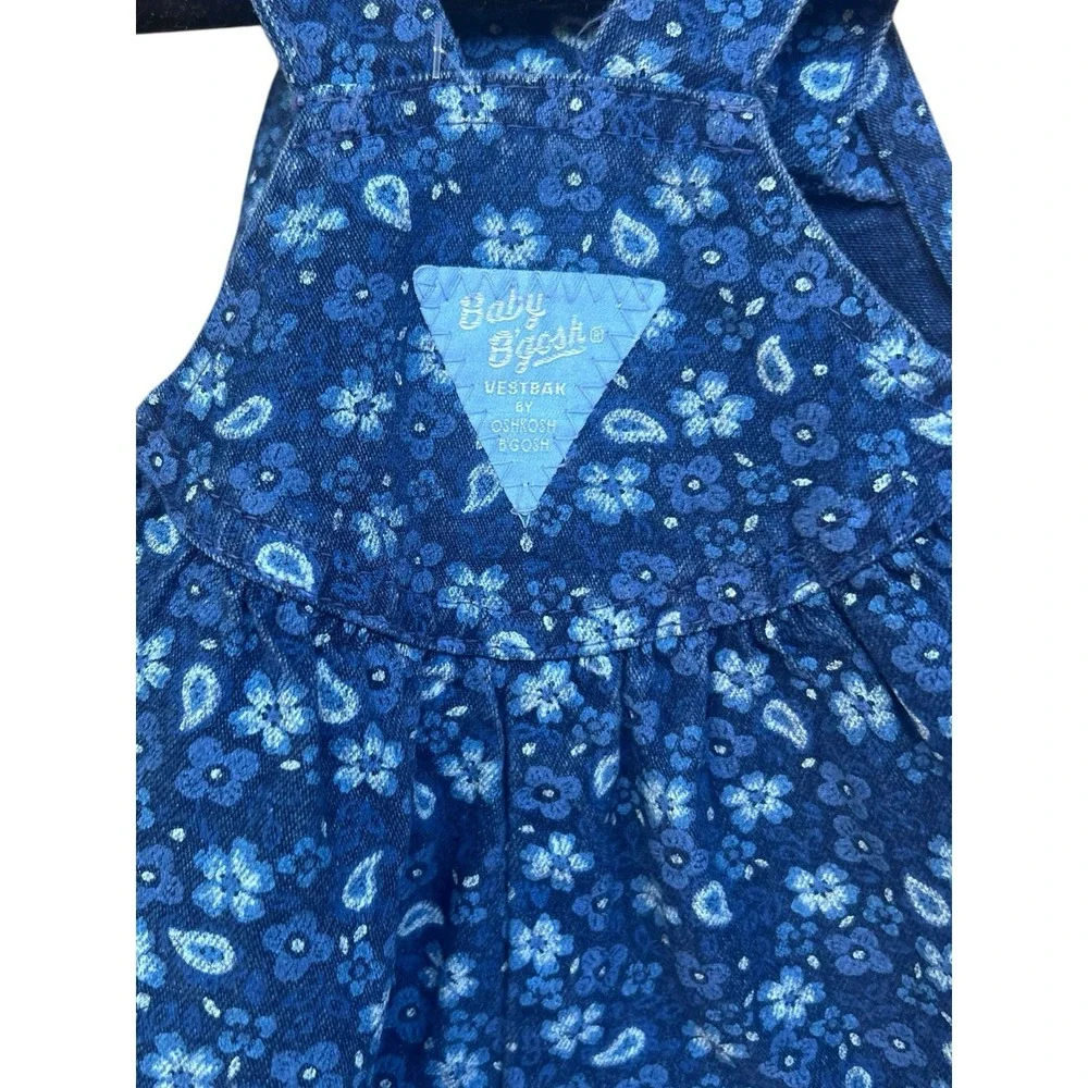 Oshkosh B'Gosh 12 Months Girls Vintage 90s‎ Bubble Overalls Blue Floral USA